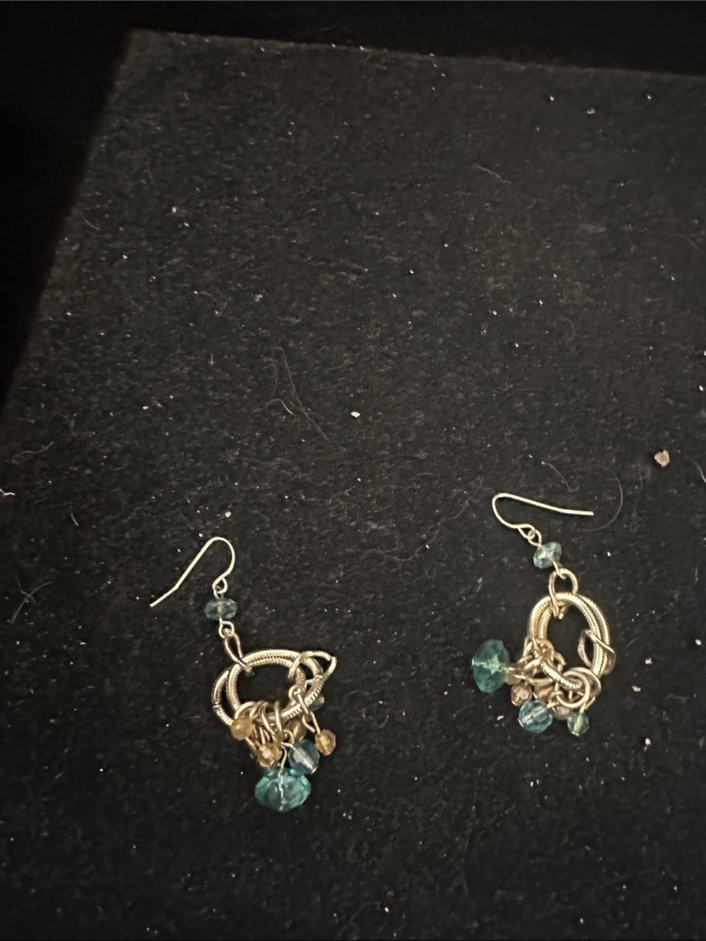 Gold-Tone Hoop Dangle Earrings with Teal Beads - Women Jewelry